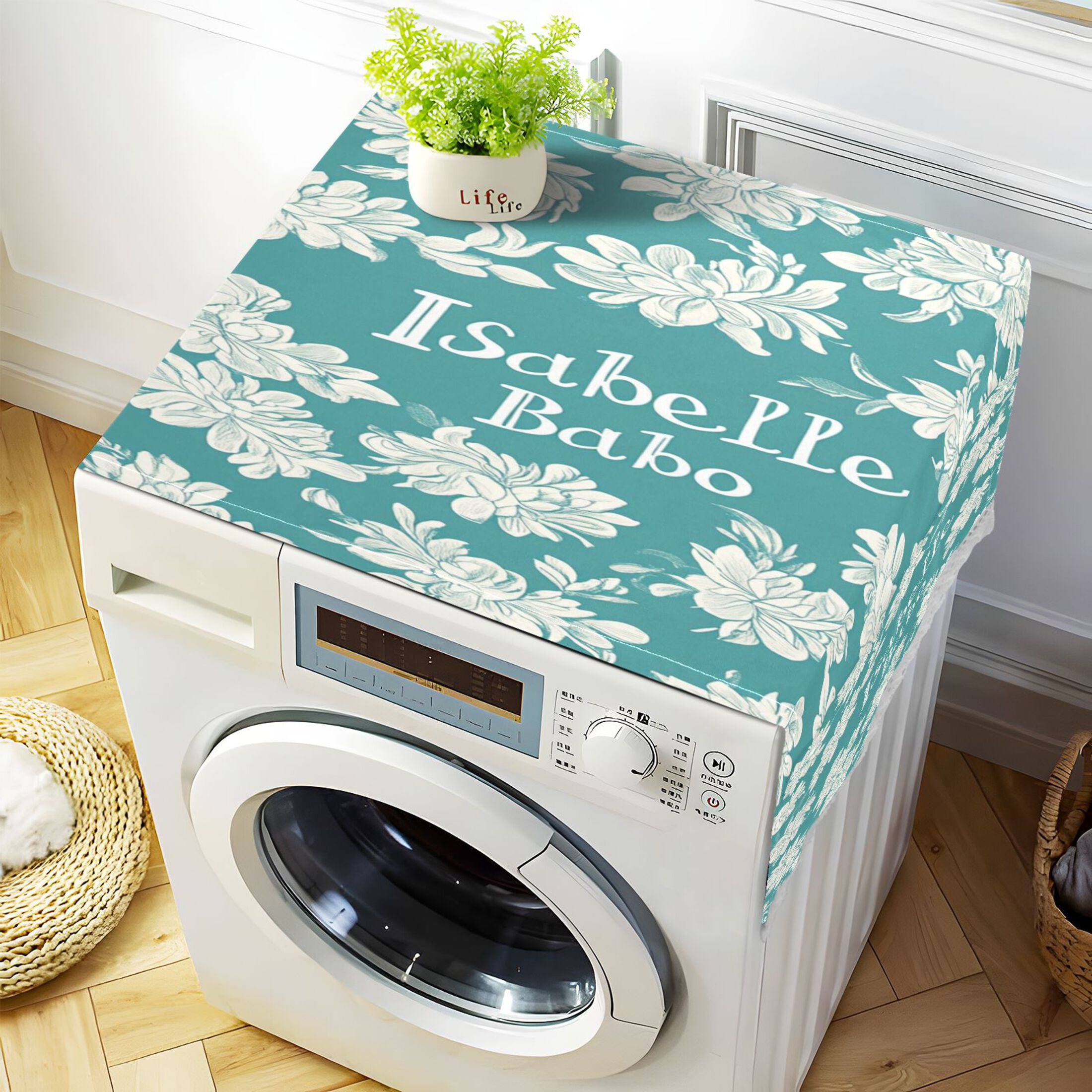 Isabelle BaboWasher and Dryer Covers Dust-Proof and Oil Resistant Fridge Cover with 4 Storage Pockets Washing Machine Top Cover for Laundry Kitchen Home 51.2 x 22 In