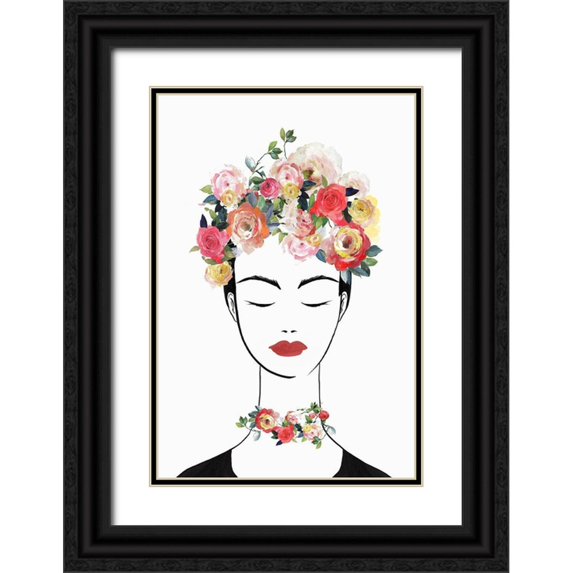 Isabelle Z 11x14 Black Ornate Wood Framed with Double Matting Museum Art Print Titled - Flower Crown Frida II