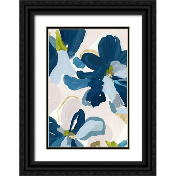 Isabelle Z 13x18 Black Ornate Wood Framed with Double Matting Museum Art Print Titled - Cobalt Florals I