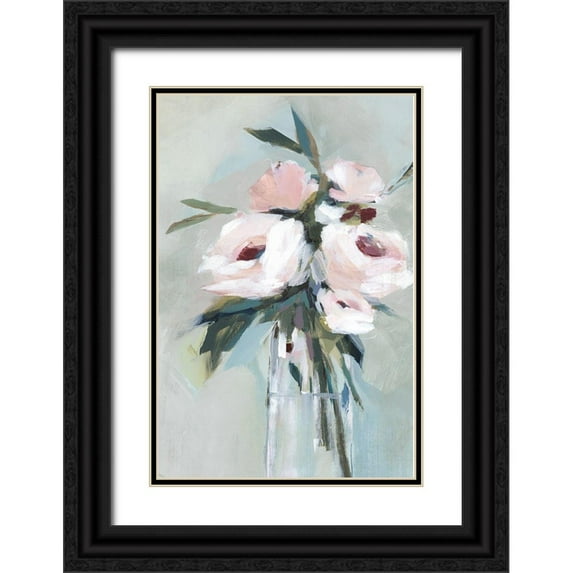 Isabelle Z 13x18 Black Ornate Wood Framed with Double Matting Museum Art Print Titled - Peonies in a Vase II