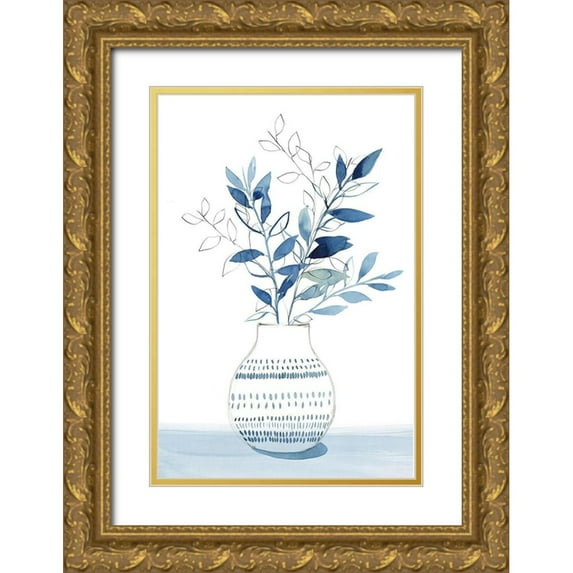 Isabelle Z 13x18 Gold Ornate Wood Framed with Double Matting Museum Art Print Titled - Indigo Bouquet I