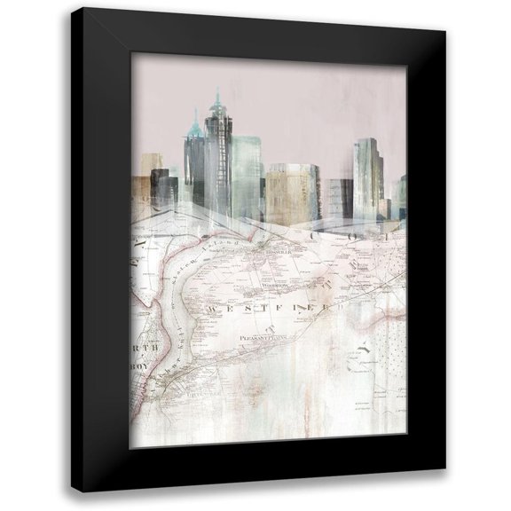 Isabelle Z 17x24 Black Modern Framed Museum Art Print Titled - Blushing Manhattan Map I