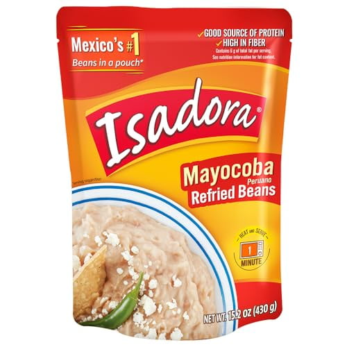 Isadora - Microwavable Mayocoba Refried Beans for Quick Meals - 15.2 OZ, Case of 8