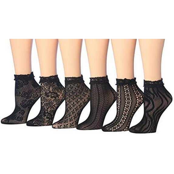 Isadora Paccini Women's Designed Lace Anklet Socks With Trimmed Ruffle