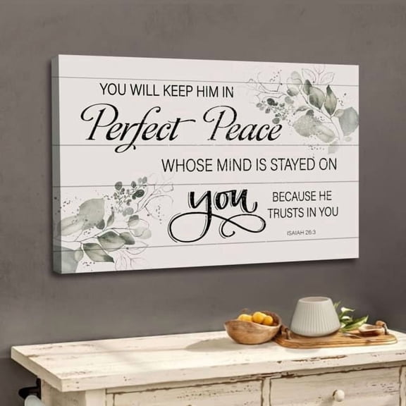 Isaiah 26:3 Perfect Peace Bible Verse Canvas, Inspirational Wall Art, Christian Decor