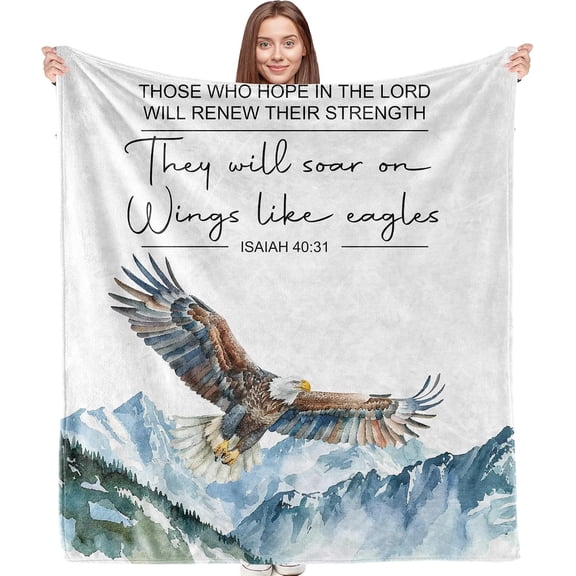 Isaiah 40 31 Bald Eagle Mountain Throw Blanket Soft Plush for Christian Home