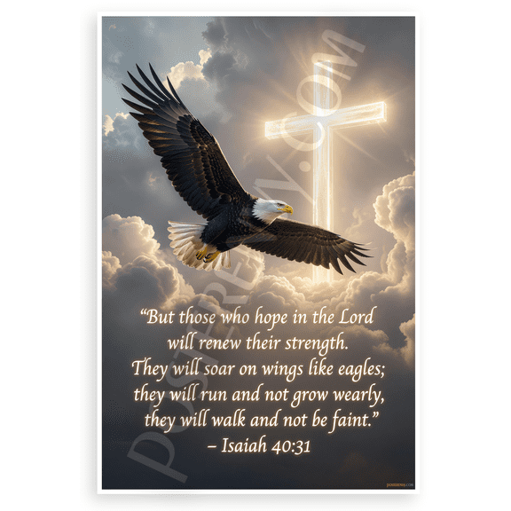 Isaiah 40:31 'Those Who Hope in the Lord' Eagle Cross Inspirational 12x18 US Made Poster