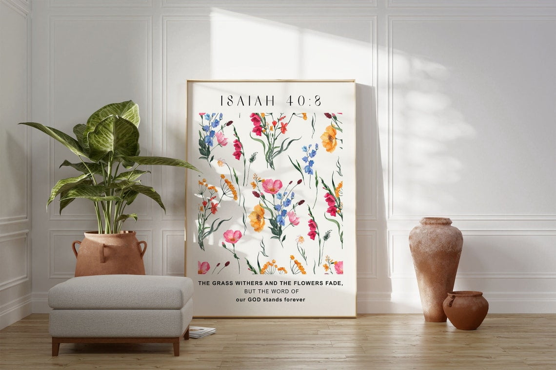 Isaiah 40 Floral Pattern Modern Scripture Decor Bible Verse Christian ...
