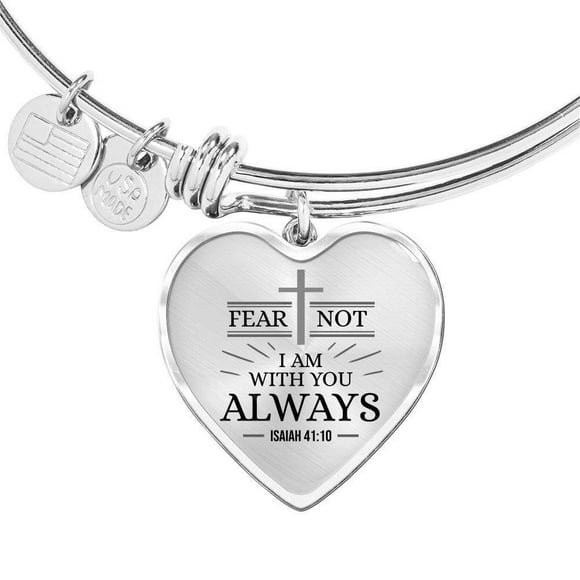 Isaiah 41:10 Fear Not Stainless Steel or 18k Gold Heart Bangle Bracelet