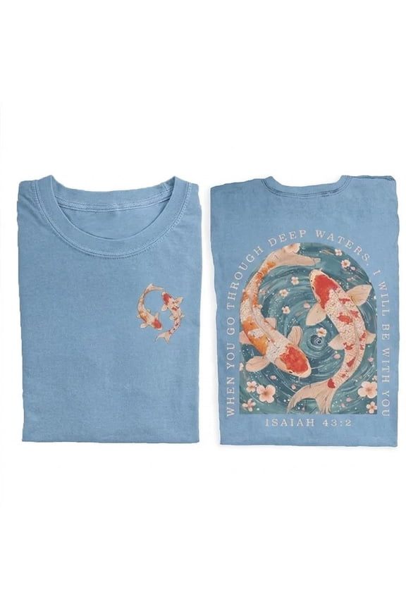 Isaiah 43 2 Koi Fish Shirt, Christian Mother's Day Gift, Deep Waters Scripture Tee, New Mom Faith Top, Japanese Art Inspired, Gift for Mom