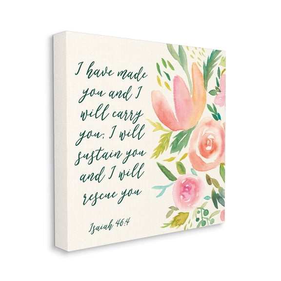 Isaiah 46:4 Proverbs Watercolor Spring Florals Botanical & Floral Gallery-Wrapped Canvas Print Wall Art, 17x17