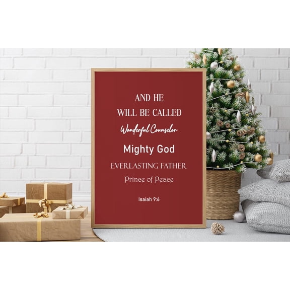 Isaiah 9 6 Bible Verse Mighty God Scripture Christian Decor Burgundy Design1 Unframed Paper Print