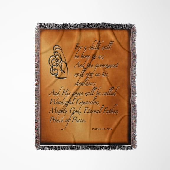 Isaiah 9 6 Bible Verse Predicting Jesus Birth For Christmas Engraved On Copper Background, Woven Blanket