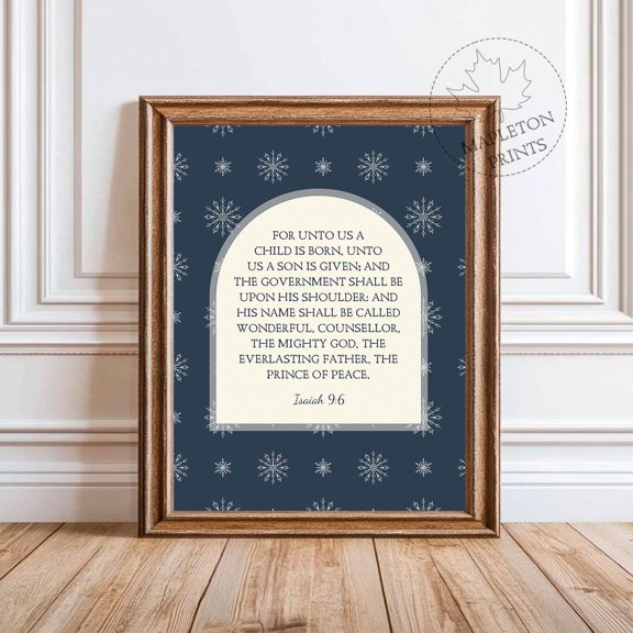 Isaiah 9 6 Bible Verse Wall Art Scripture Prince Of Peace Design 3 Unframed Paper Print