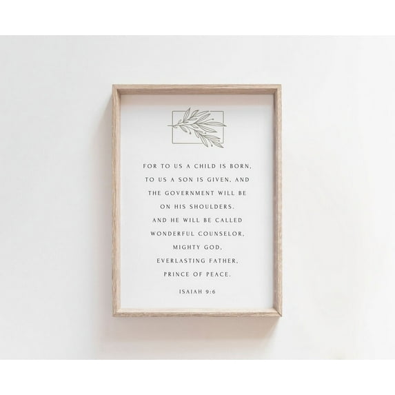 Isaiah 9:6 Print Poster Christmas Quote Wall Art Canvas Artwork Wall Decor Bible Verse Prints Painting Art Prints Picture Home Bedroom Decoration No Frame