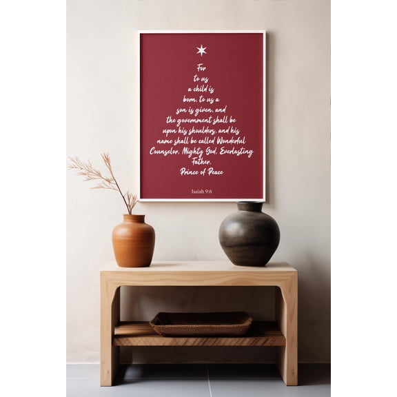 Isaiah 9 6 Tree Bible Verse Red Christian Wall Art Scripture Decor Religious Home Design1 Unframed Paper Print