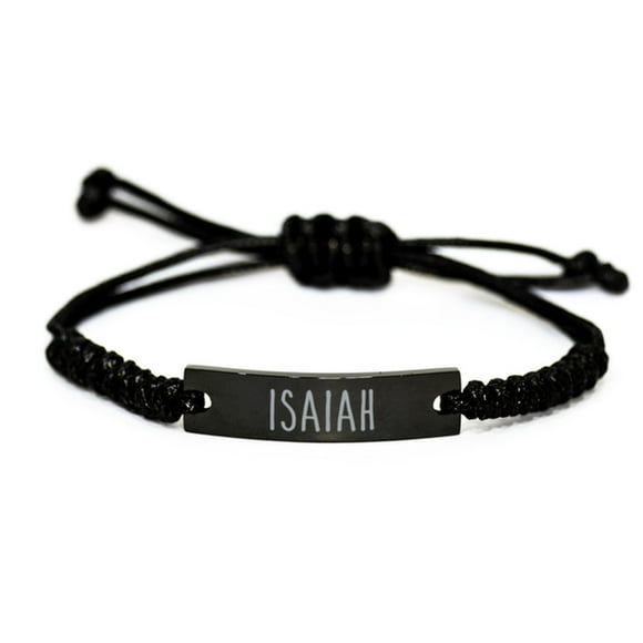 Isaiah Bracelet Name Personalized Custom Black Rope Bar Bracelet