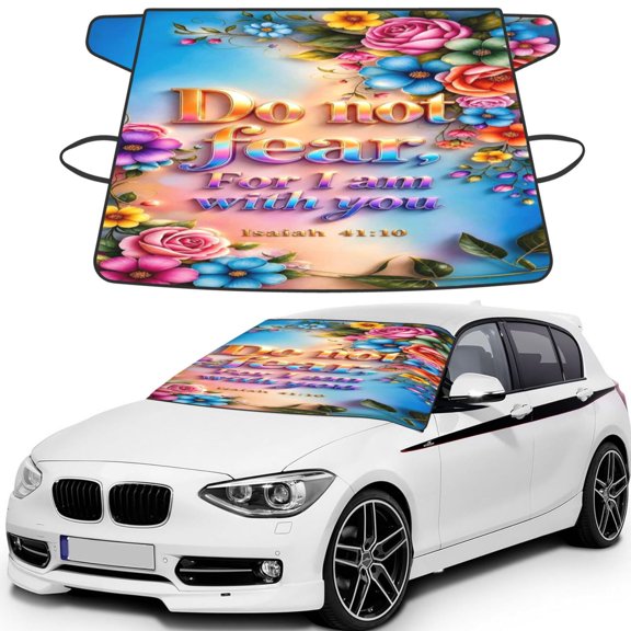 Isaiah Floral Bible Verse Fearless Faith Affirmation Windshield Cover For Ice And Snow, Car Windshield Snow Cover