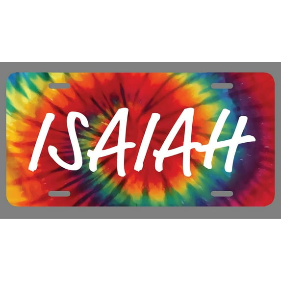 Isaiah Name Tie Dye Style License Plate Tag Vanity Novelty Metal | UV Printed Metal | 6-Inches By 12-Inches | Car Truck RV Trailer Wall Shop Man Cave | NP1725