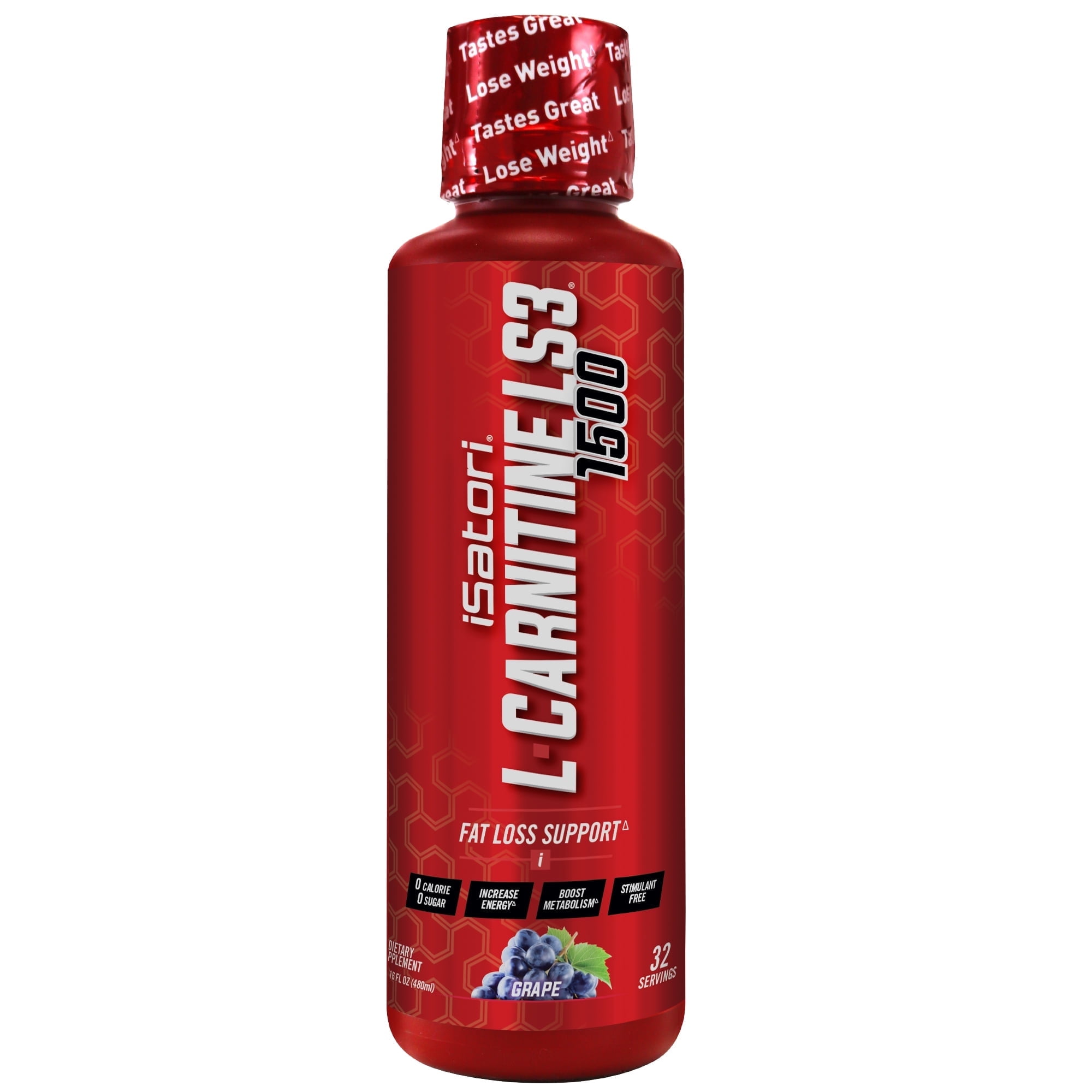 Isatori L-Carnitine LS3 1500 Liquid, Delicious Grape Flavor for Metabolism  & Fat Loss, 16 fl oz