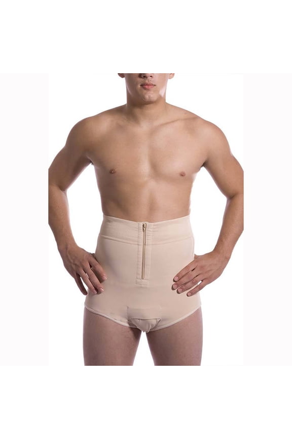 MG01 Abdominal Brief with Front Center Zipper - 2XL - Beige