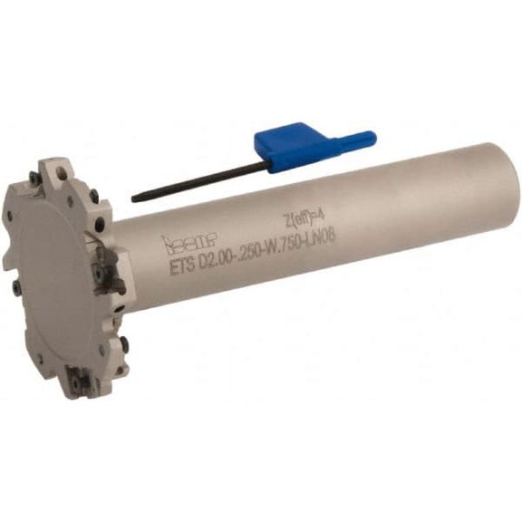 Iscar Shank Connection, 1/4" Cutting Width, 5/8" Depth of Cut, 2" Cutter Diam, 4 Tooth Indexable Slotting Cutter 3/4" Shank Diam, ETS-LN08 Toolholder, LNET Insert, Right Hand Cutting Direction