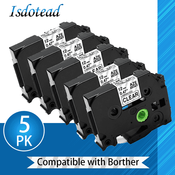 Isdotead 5-Pack Replace P Touch Label Tape, Replacement for Brother TZe-131 Black on Clear 12mm Laminated TZe TZ Label Maker Tape for Brother P Touch PT-D210 PT-D220 PT-H110 PT-D400 PT-D600 PTD200