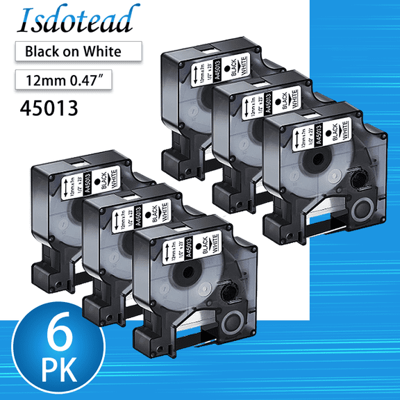 Isdotead 6 Pack Label Maker Refills Replacement 45013 S0720530 Black on White 1/2 Inch Label Tape Compatible for DYMO Label Maker