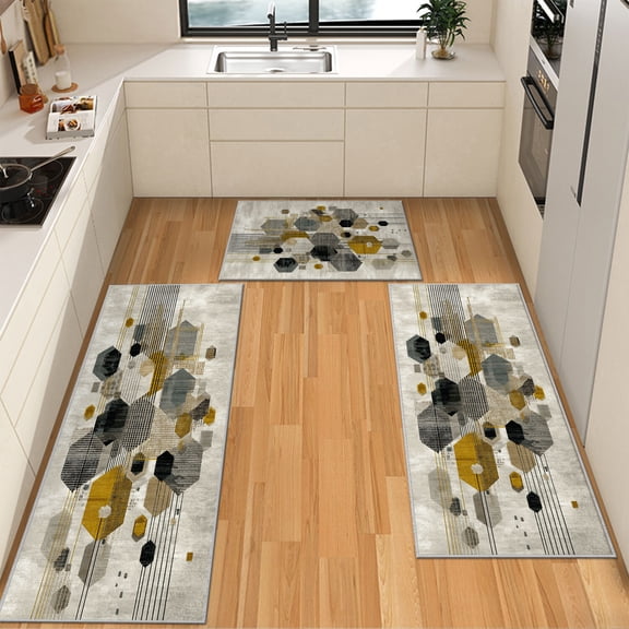 IsecretJoy Non Slip Kitchen Rugs Sets of 3, Washable Kitchen Mats for Floor Waterproof & Stain Resistant Runner Rug for Kitchen, Laundry Room, Hallway