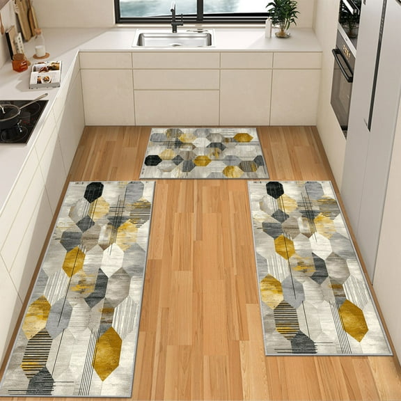IsecretJoy Non Slip Kitchen Rugs Sets of 3, Washable Kitchen Mats for Floor Waterproof & Stain Resistant Runner Rug for Kitchen, Laundry Room, Hallway