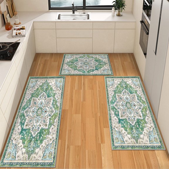 IsecretJoy Non Slip Kitchen Rugs Sets of 3, Washable Kitchen Mats for Floor Waterproof & Stain Resistant Runner Rug for Kitchen, Laundry Room, Hallway
