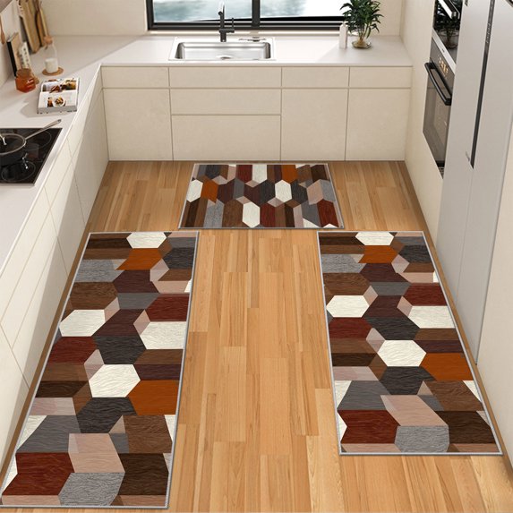 IsecretJoy Washable Kitchen Rugs Sets of 3, Non Slip Kitchen Mats for Floor Waterproof & Stain Resistant Runner Rug for Kitchen, Laundry Room, Hallway