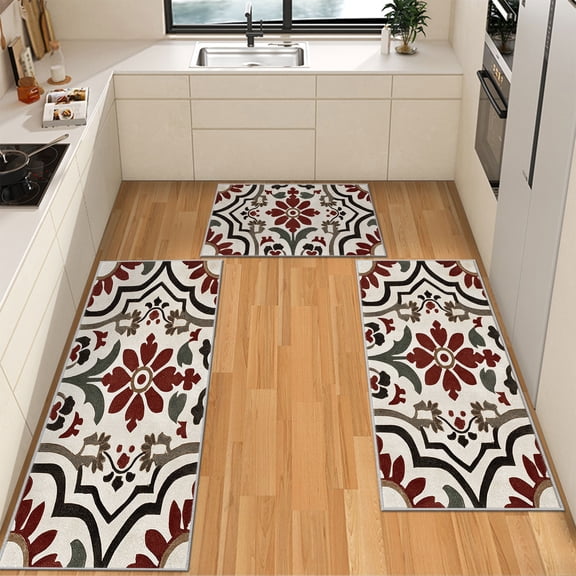 IsecretJoy Washable Kitchen Rugs Sets of 3, Non Slip Kitchen Mats for Floor Waterproof & Stain Resistant Runner Rug for Kitchen, Laundry Room, Hallway