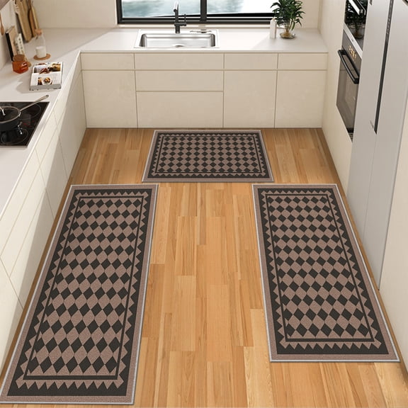 IsecretJoy Washable Kitchen Rugs Sets of 3, Non Slip Kitchen Mats for Floor Waterproof & Stain Resistant Runner Rug for Kitchen, Laundry Room, Hallway