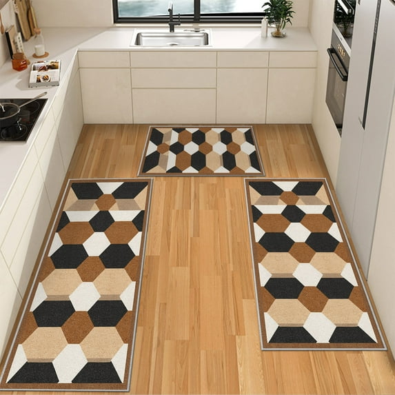IsecretJoy Washable Kitchen Rugs Sets of 3, Non Slip Kitchen Mats for Floor Waterproof & Stain Resistant Runner Rug for Kitchen, Laundry Room, Hallway