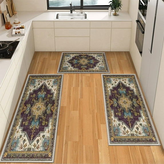 IsecretJoy Washable Kitchen Rugs Sets of 3, Non Slip Kitchen Mats for Floor Waterproof Stain Resistant Runner Rug for Kitchen, Laundry Room, Hallway