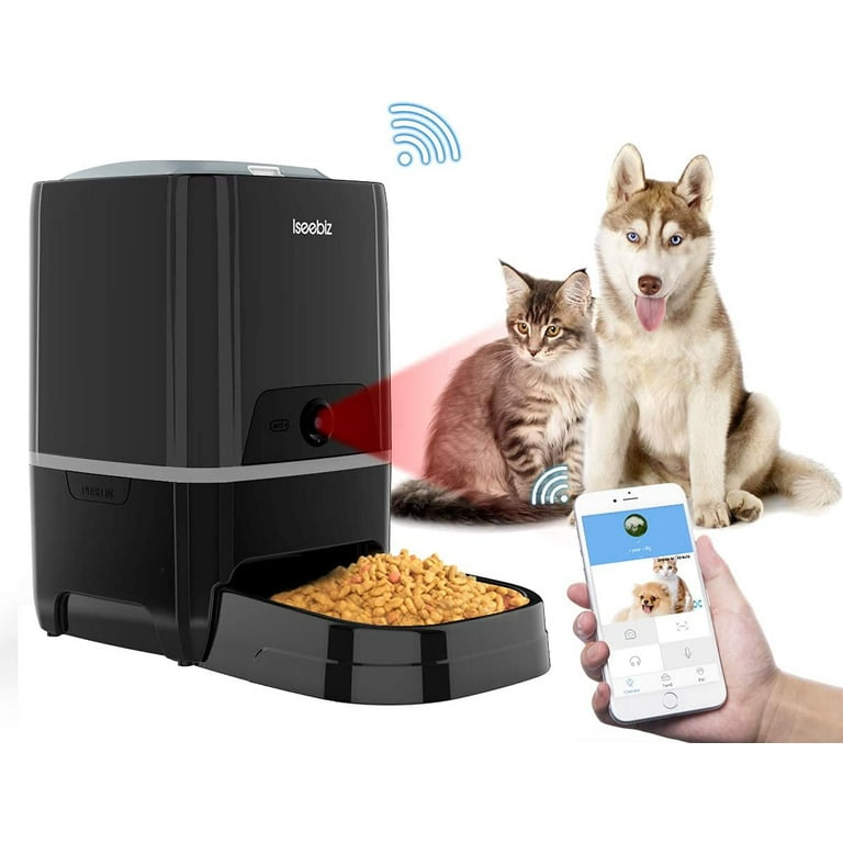 Iseebiz Automatic Pet Feeder with HD Camera and Timer 6L App Control Smart Food Dispenser for Cats Dogs Remote Feeding 2 Way Audio Voice Remind