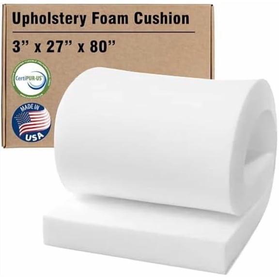 IsellfoamUpholstery Foam Cushion, 3" T x 27" W x 80" L (Semi Firm) 36ILD, Upholstery Foam High Density, CertiPUR-US Certified Foam, Made in USA$$Art & Craft