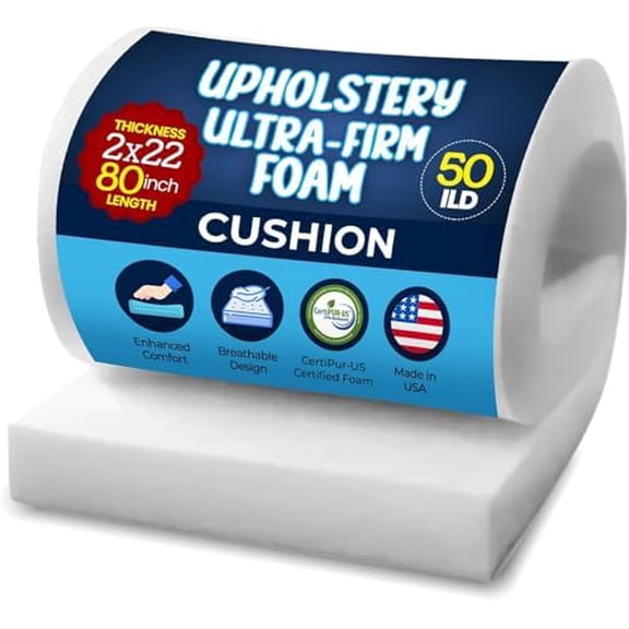 IsellfoamUpholstery Foam Cushion High Density 2" H x 22" W x 80" L (Ultra Firm) 50ILD High Density Upholstery Foam Cushion CertiPUR-US Certified Foam, Made in USA$$Art & Craft