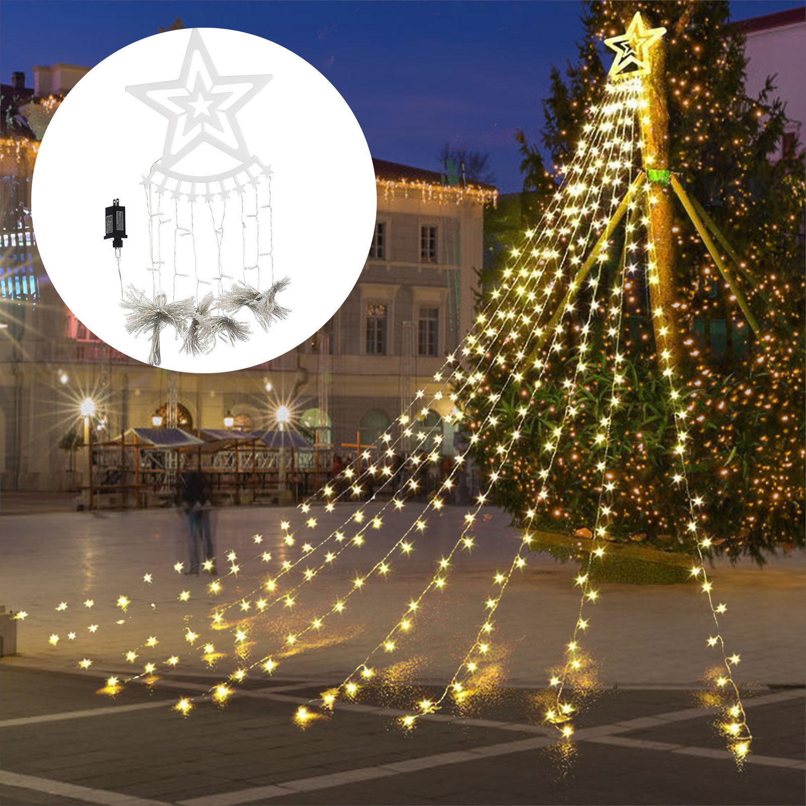 Iseuj Home Christmas Lights Outdoor,Led Five Pointed Star Hanging Tree