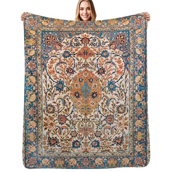 Isfahan Antique Central Persian Carpet Print Flannel Blanket Warm Soft Bedding Throws Winter Camping Chair Sofa Bed