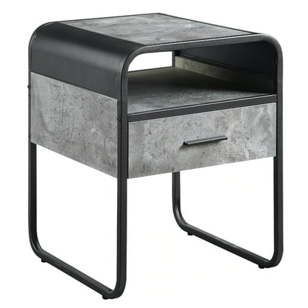 Ish 22 Inch Modern Wood End Table 1 Drawer Metal Handles Gray Black - Saltoro Sherpi