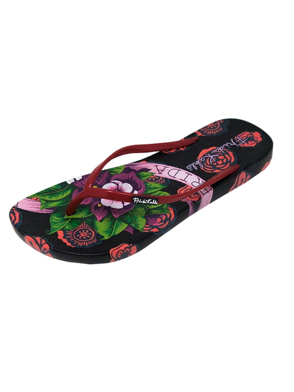 Official Frida Kahlo Black Rose Women Flip-Flop Sandal Size 5-10