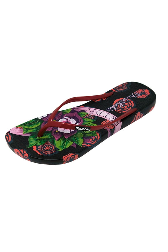 Official Frida Kahlo Black Rose Women Flip-Flop Sandal Size 5-10