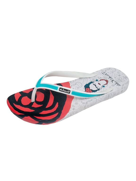 Official Frida Kahlo White Rose Women Flip-Flop Sandal Size 5-10