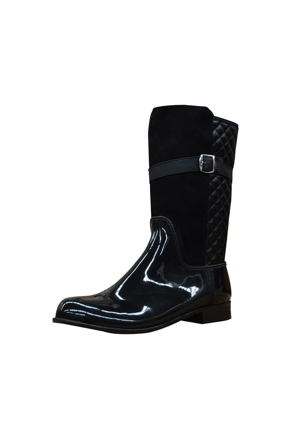 Official Women Black Fashion Belt Rain Boots MX-9221BK US 6-10 (M)