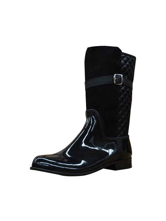 Official Women Black Fashion Belt Rain Boots MX-9221BK US 6-10 (M)