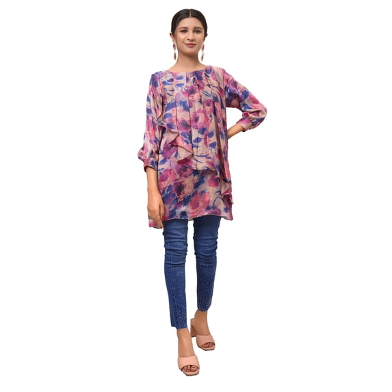 IshDeena Satin Silk Tunic Tops for Women - One Piece Short Kurti, Indian Pakistani Fusion Design, Perfect for Office & Casual Wear