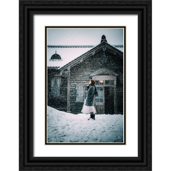 Ishijima, Nobu 13x18 Black Ornate Wood Framed with Double Matting Museum Art Print Titled - Snow Day