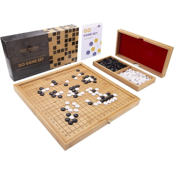 Ishin-Denshin Go Board Game - Rustic Wooden Set for The Chinese Strategy Game - Traditional 19x19 Game Board Made of Sustainable Bamboo - with Instruction Manual